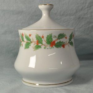 vintage 12 oz holly Noel sugar bowl with lid China Pearl (231w)